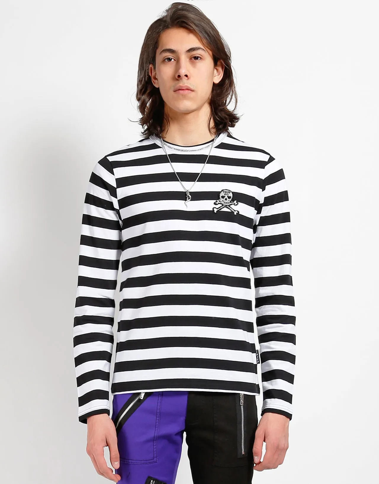 SKULL STRIPE KNIT TOP BLACK/WHITE Cool Weather Minimalist Detailing