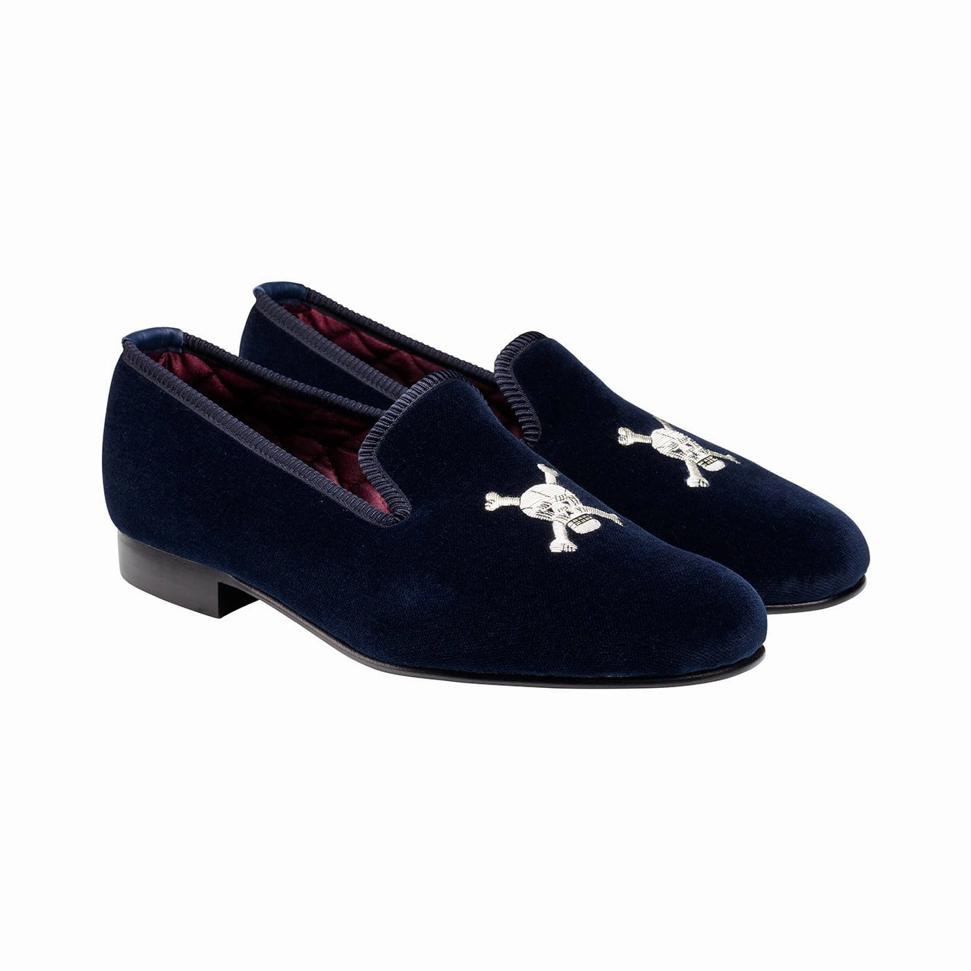 Skull & Crossbones Navy Velvet Outdoor Ready Heel counter