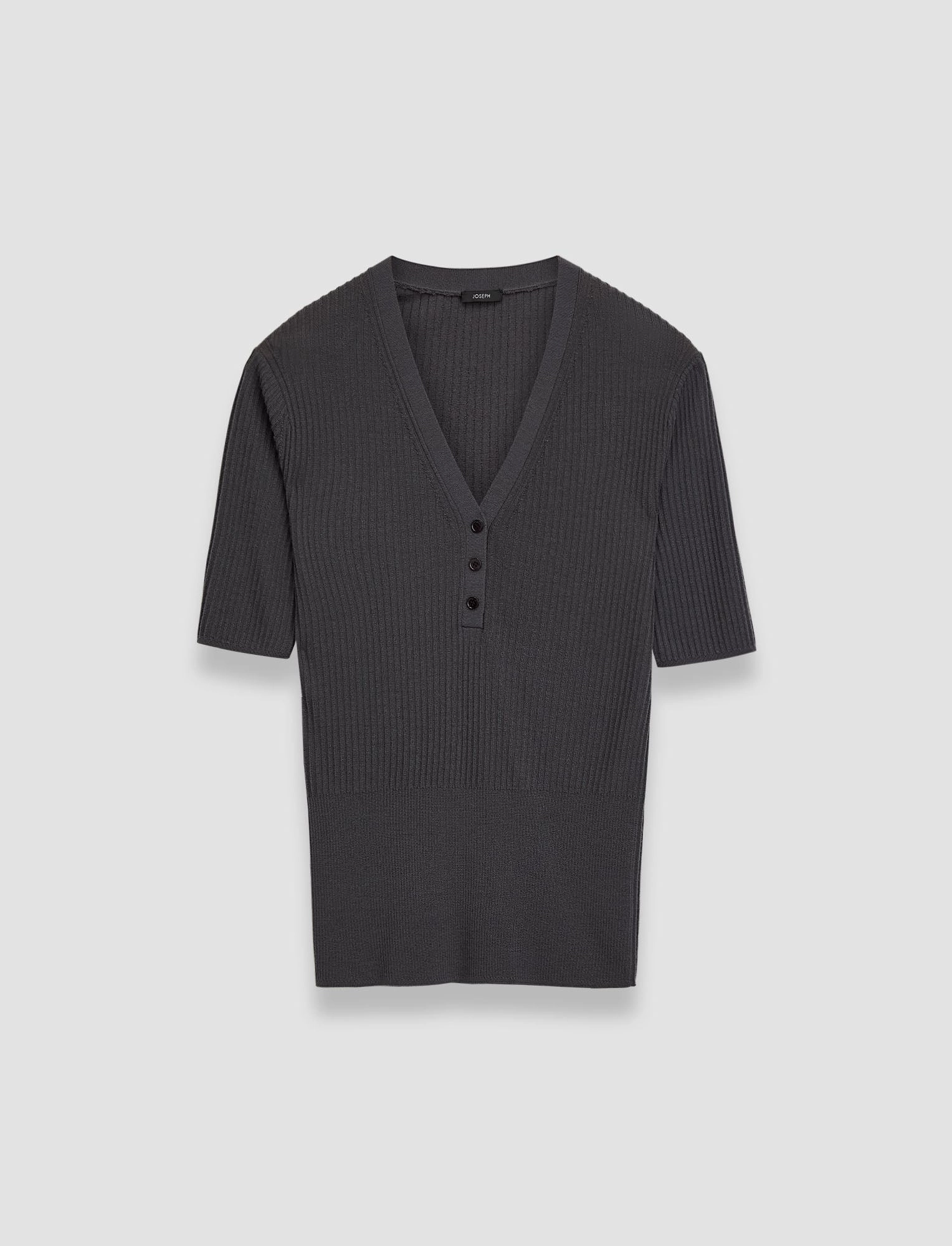 Merino Rib V Neck Top Ribbed Structure