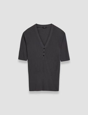 Merino Rib V Neck Top Ribbed Structure