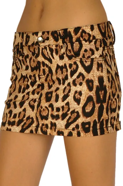 Mini Skirt Leopard Print Low Profile Waistband