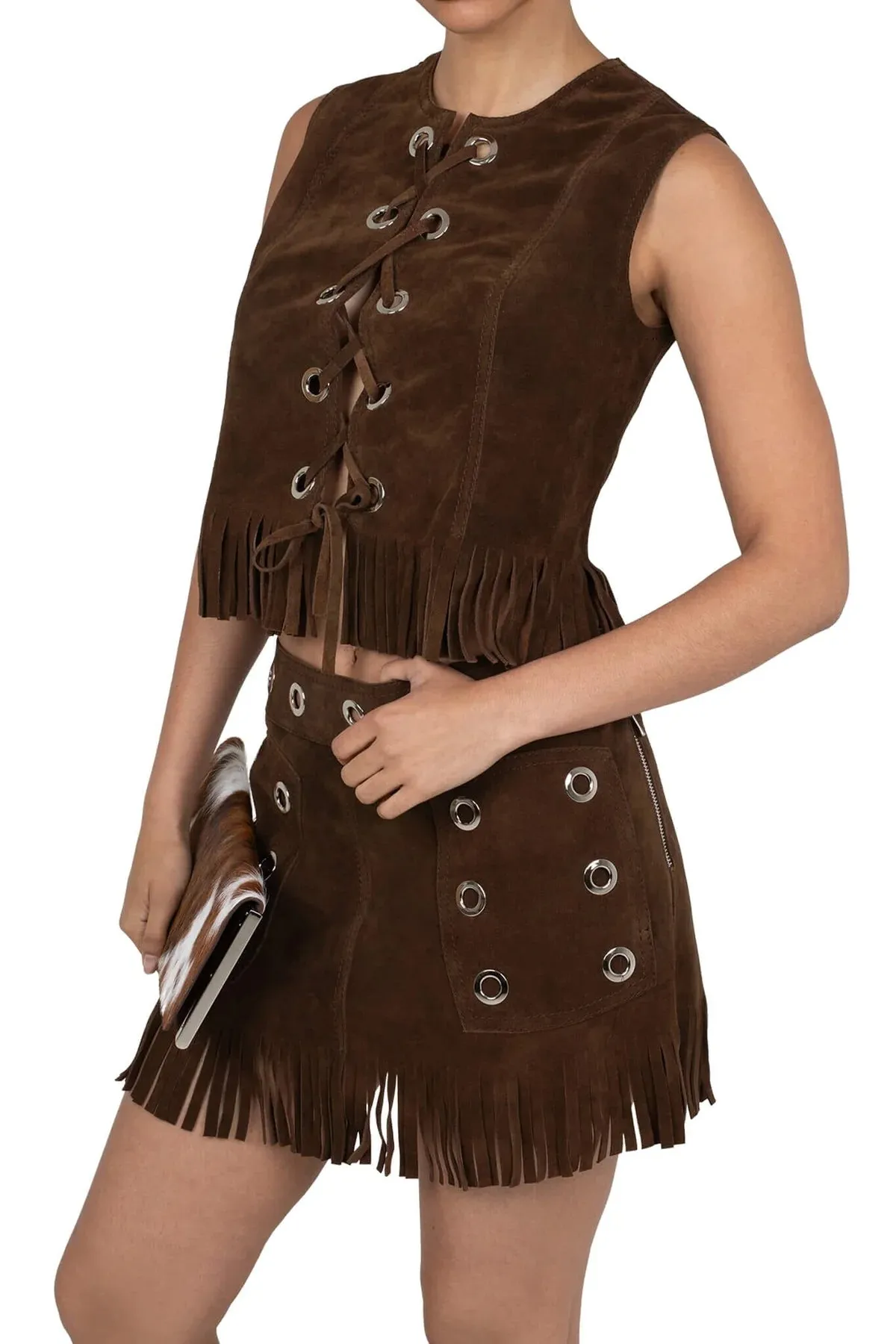 ROSEBOWL BROWN SUEDE Subtle Stitch Bold Touch