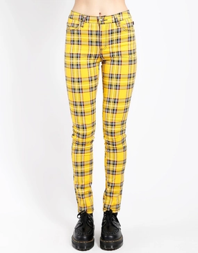 HIGH WAIST T-BACK JEAN YELLOW PLAID Elasticized Cuffs Sporty Comfort