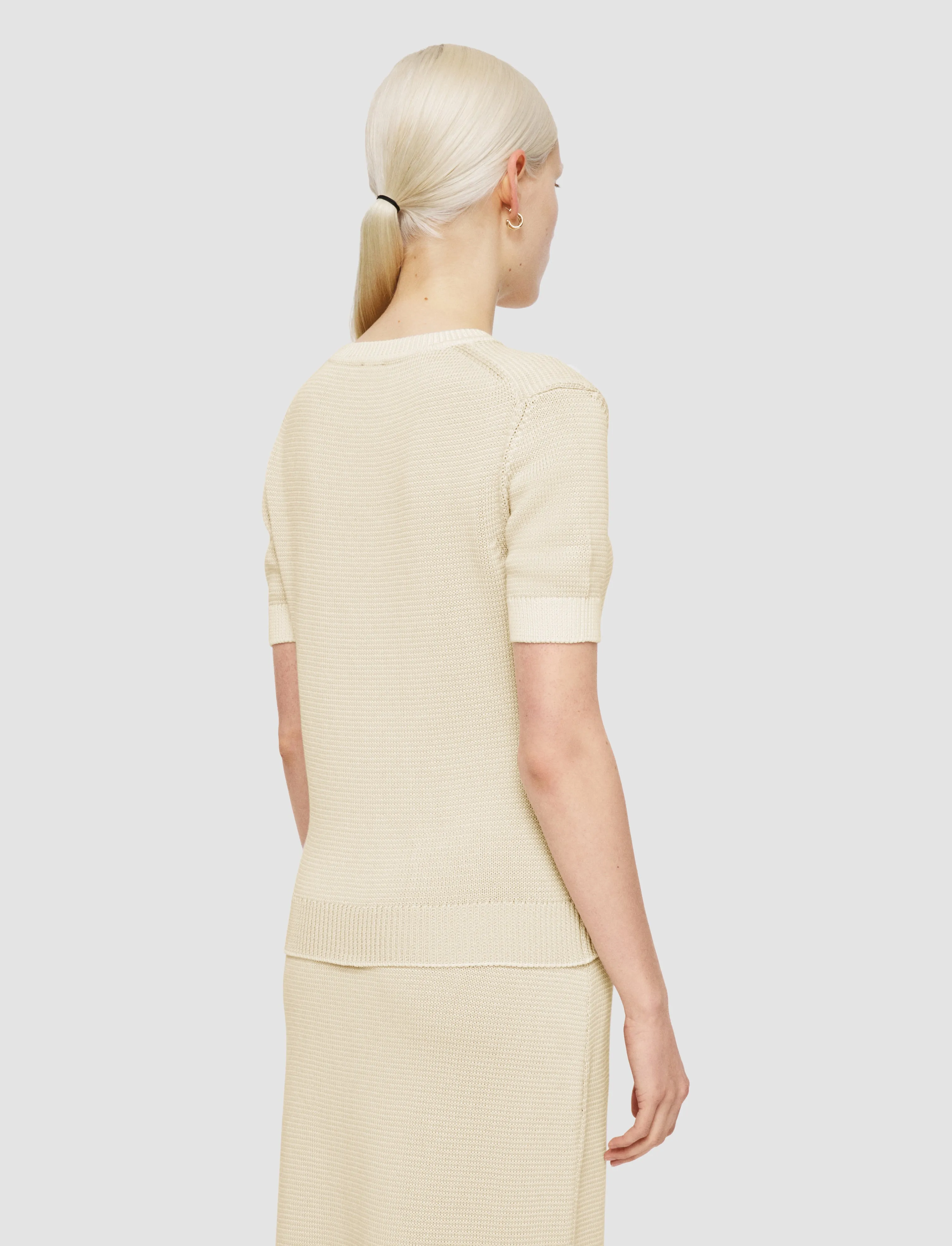 muted tone Crew Neckline Micro Stripe Knit Top