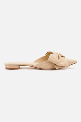 Elle Flat Mule In Beige Raffia Retro Core Game Ready