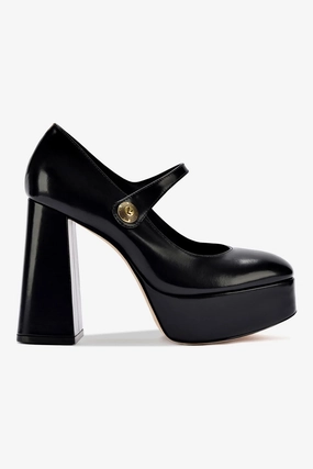 Emma Pump In Black Leather Stretchable Material