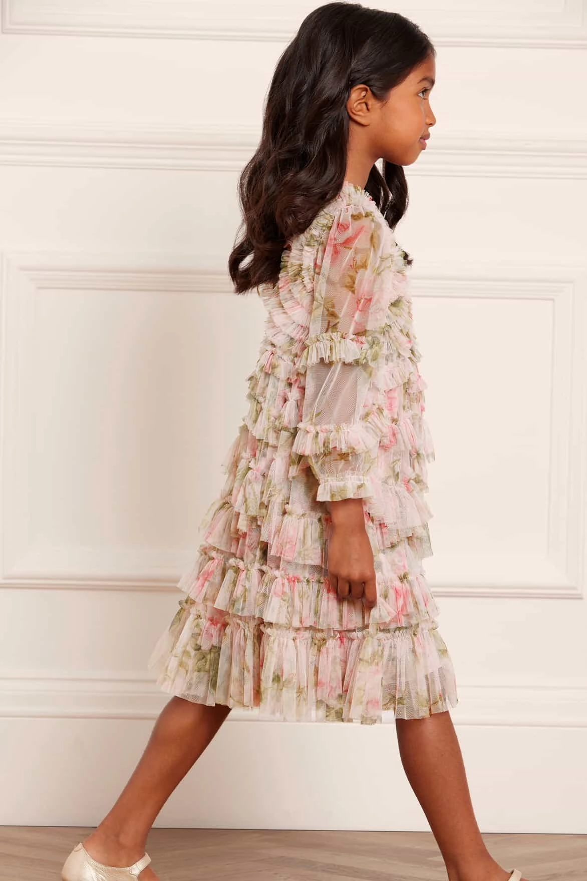 English Rose Ruffle Kids Dress Breathable Hoodie Earthy Tone Colorways