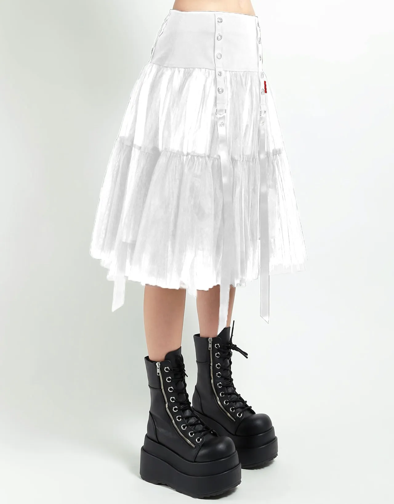 Workout Ready Casual Active Wear TUTU RIBBON TULLE SKIRT WHT