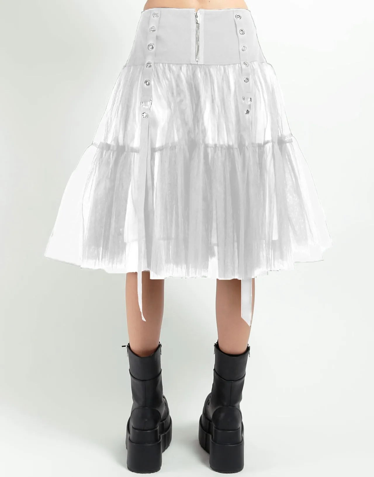NonBindingWaistline TUTU RIBBON TULLE SKIRT WHT