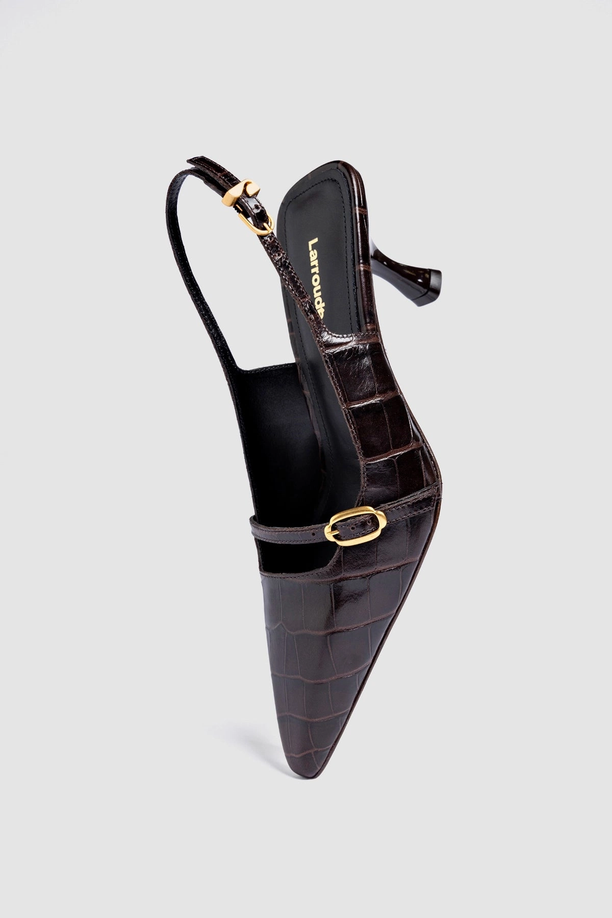 Ines Pump In Croco Brown Leather heel cup