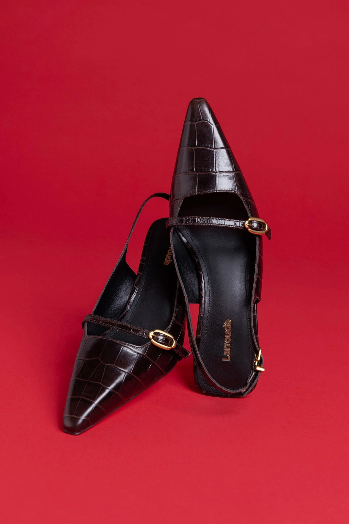 Stone Gray Cool Tone Ines Pump In Croco Brown Leather