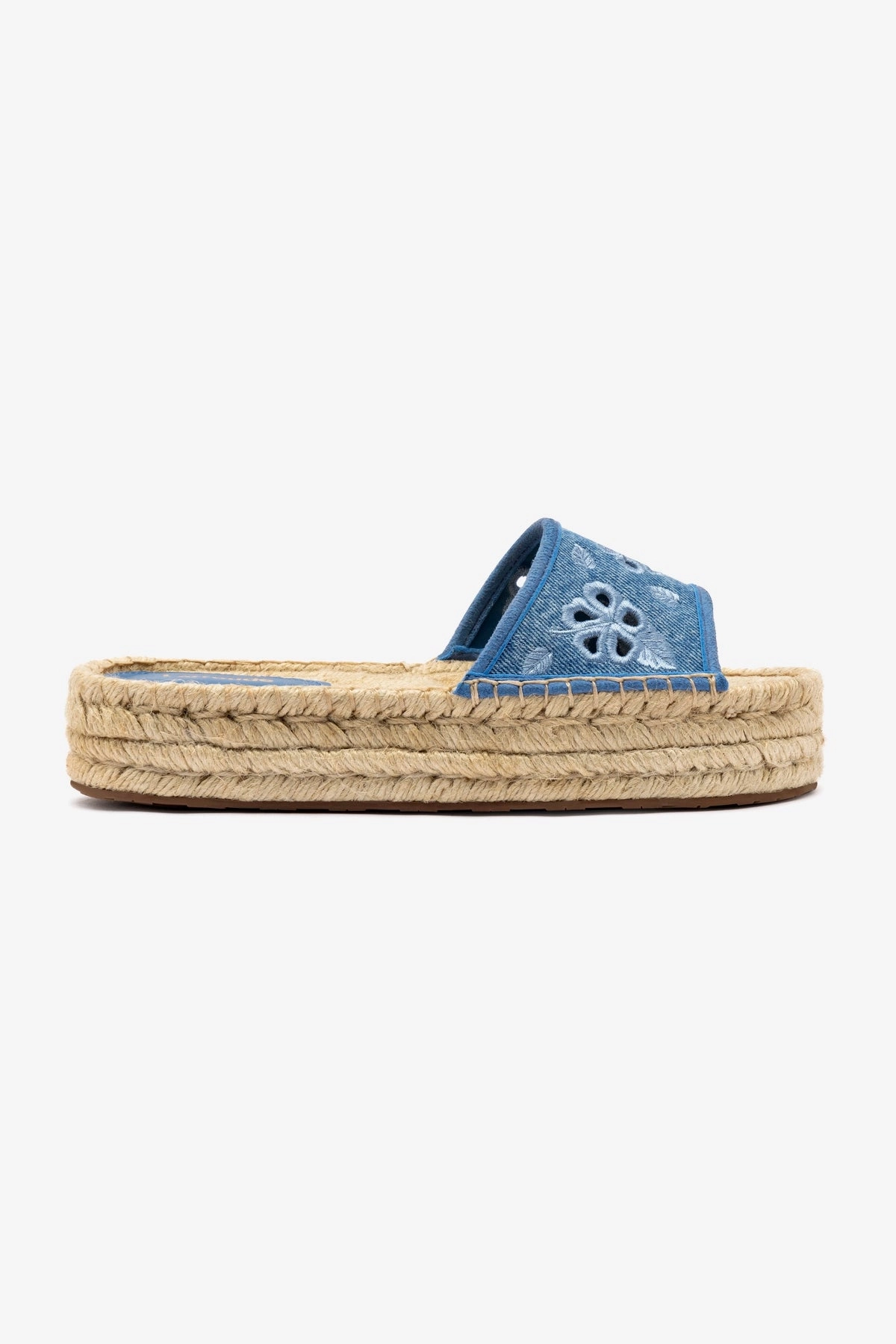 Lace Up Style Casual Letizia Espadrille Flatform In Blue Stoned Denim and Hibiscus Broderie