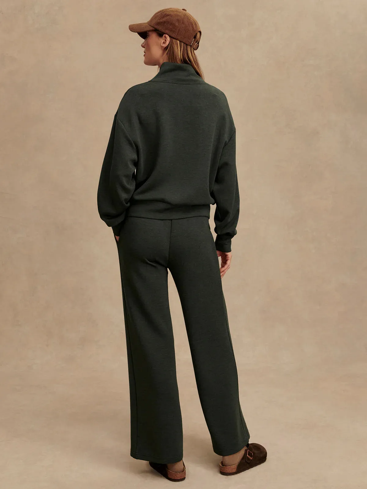 Two Tone Texture Effect Varley The Wide Leg Pant 30" in Olive Marl