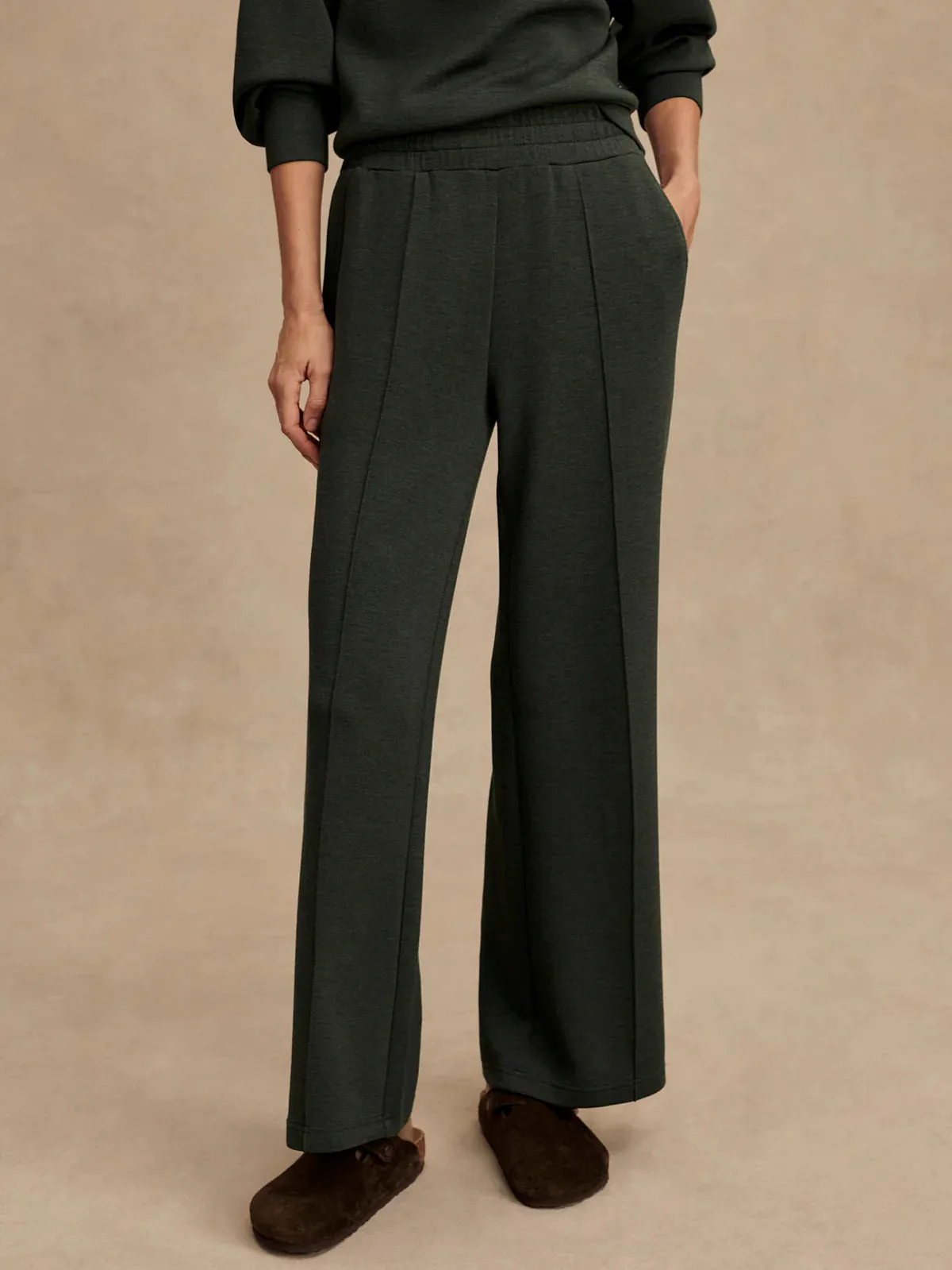 Varley The Wide Leg Pant 30" in Olive Marl PlushLining