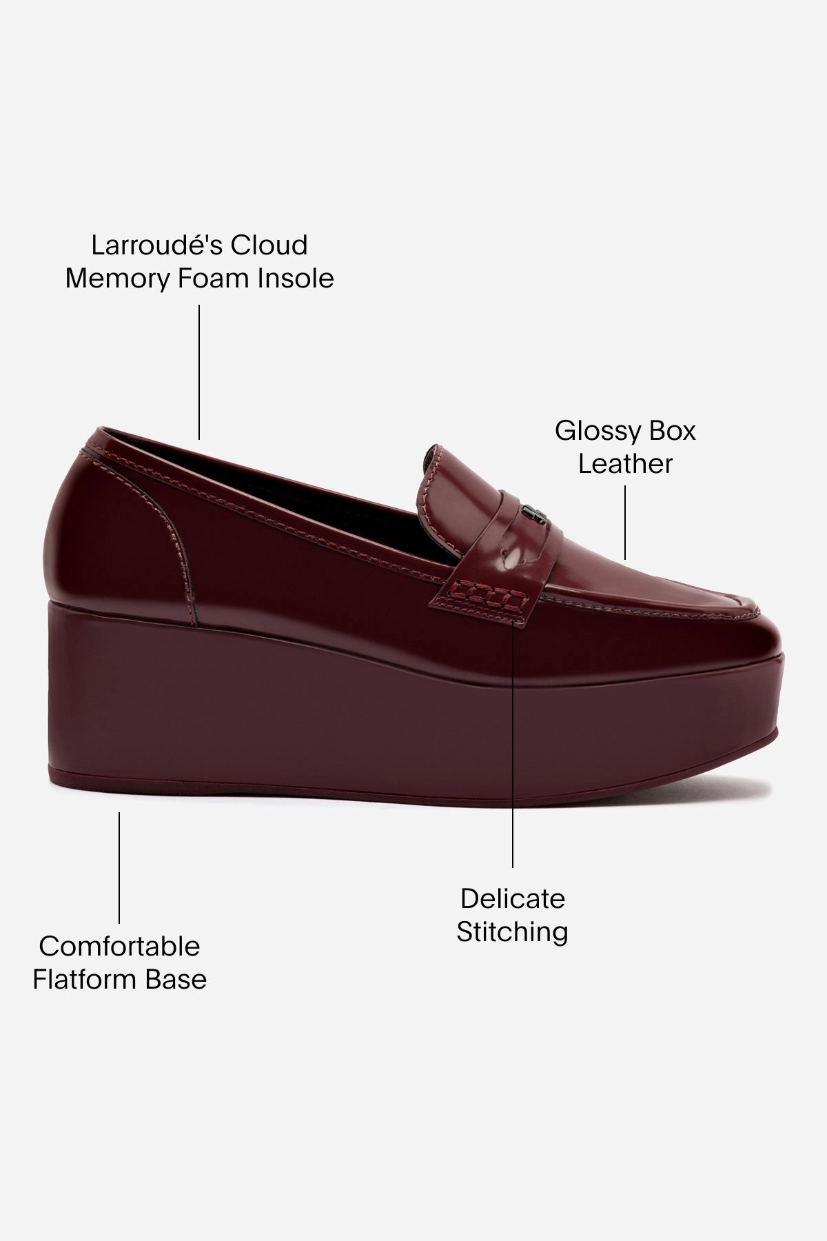 Suki Flatform Loafer In Burgundy Box Leather Corner Style