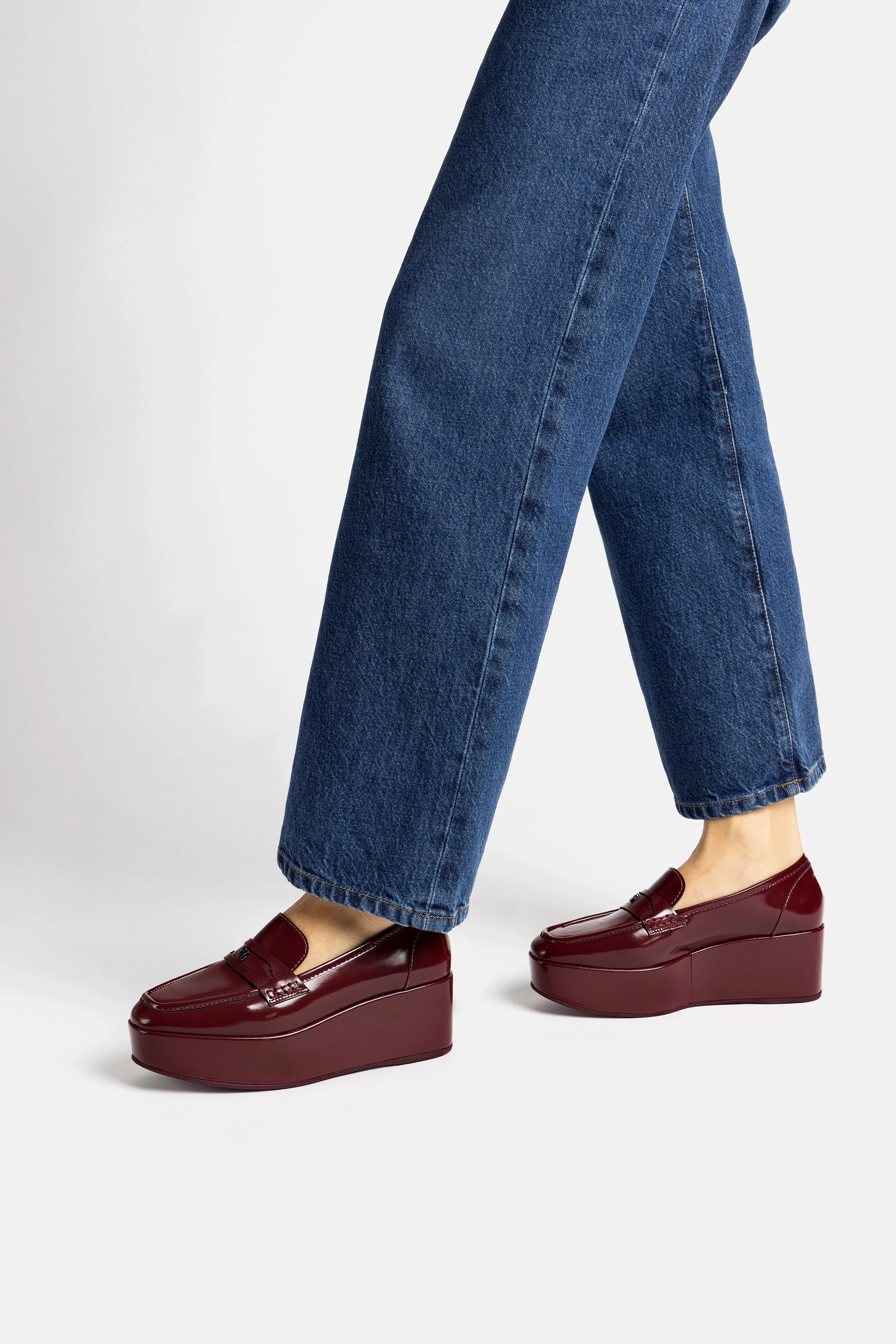 Suki Flatform Loafer In Burgundy Box Leather Odor Control Insole