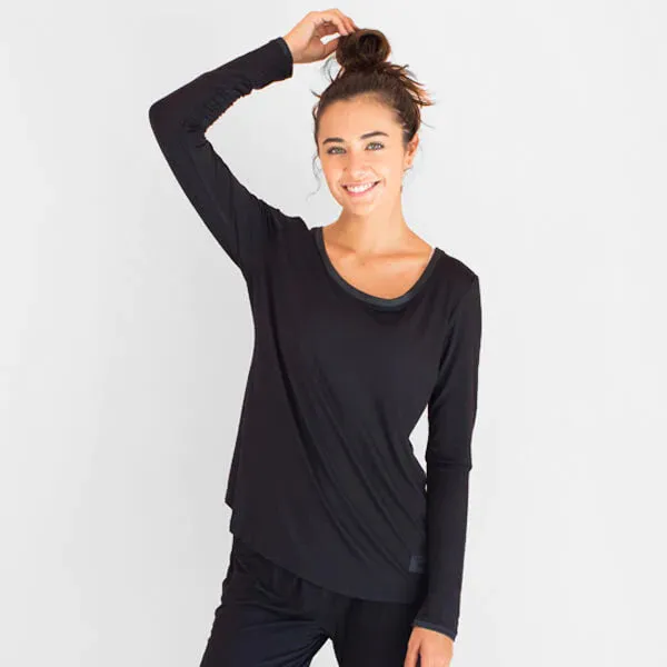FACEPLANT BAMBOO LONG SLEEVE PAJAMA SHIRT in BLACK ZeroWastePattern Sustainable Material Blend