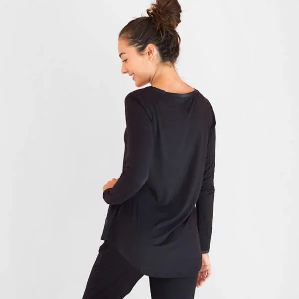 FACEPLANT BAMBOO LONG SLEEVE PAJAMA SHIRT in BLACK Moisture Management Fabric FlexibleMobility