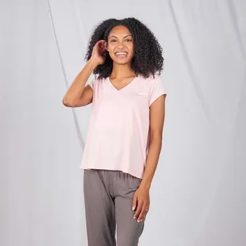 FACEPLANT BAMBOO V-NECK PAJAMA TEE in BLUSH PINK Hypoallergenic Textile Modular Pocket Layout
