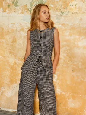 Casual Blouse Houndstooth Waistcoat