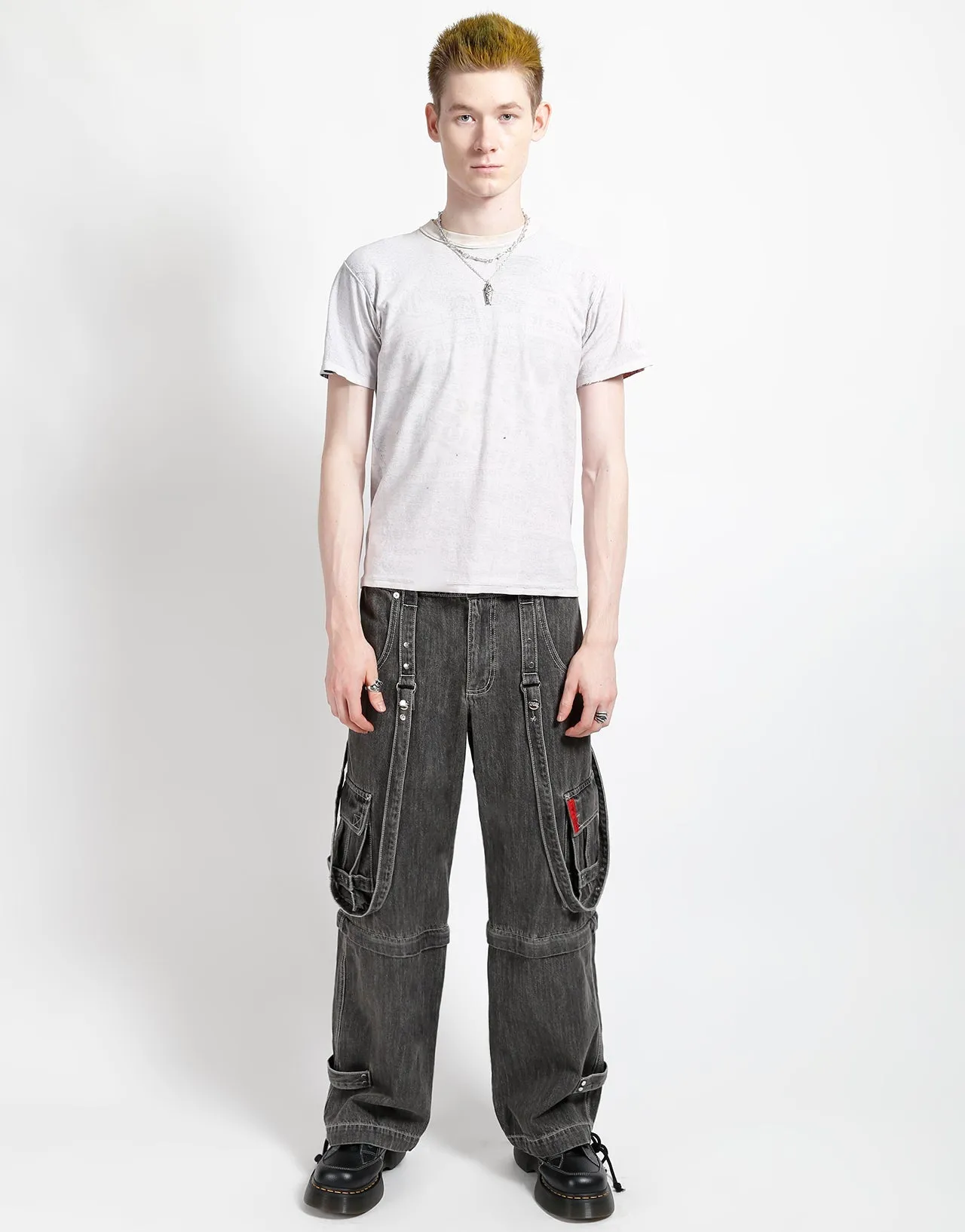ZIP OFF CRUSH CARGO PANT BLACK DENIM Flexible Wear Sporty Look