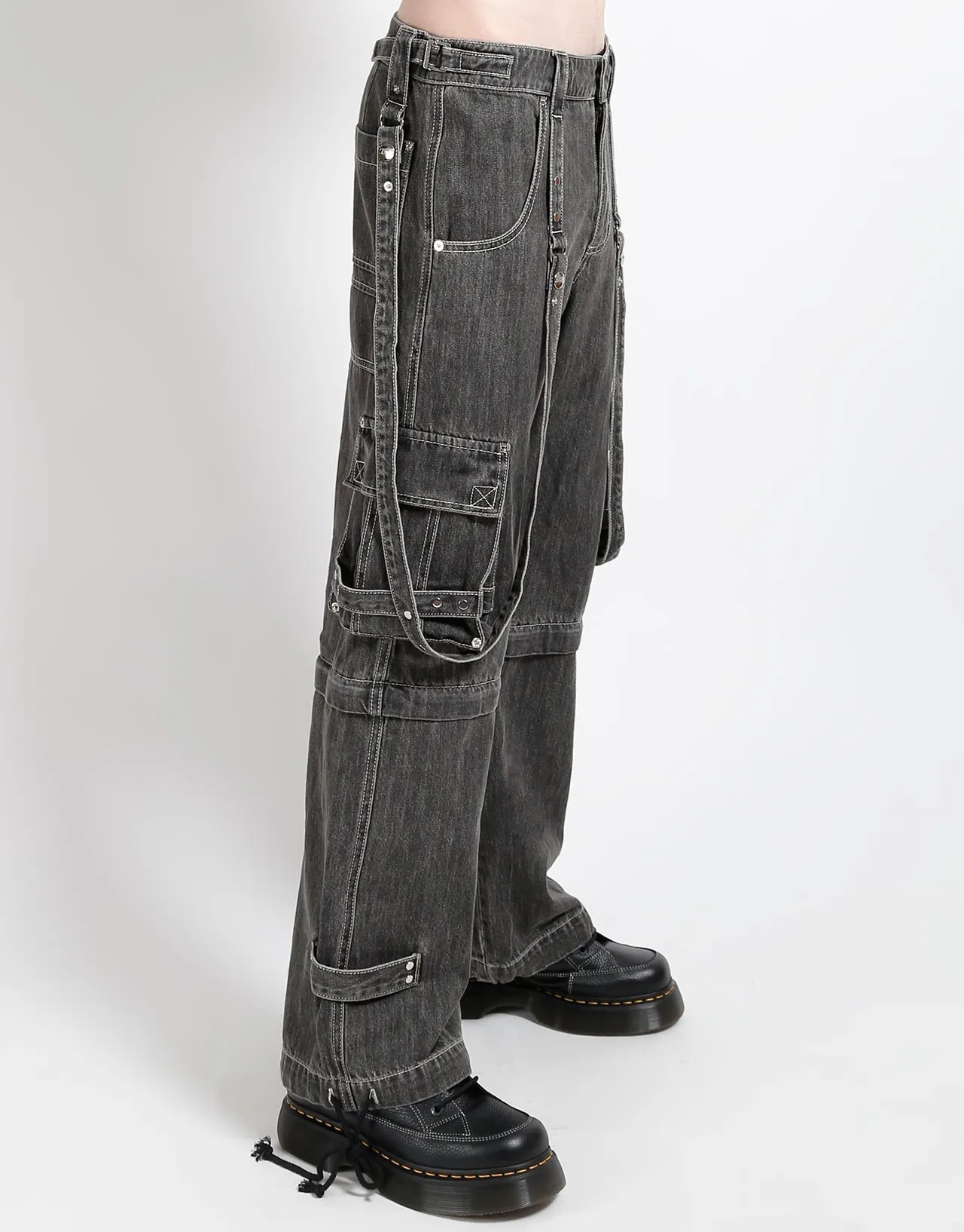 ZIP OFF CRUSH CARGO PANT BLACK DENIM Breathable Layer Fit