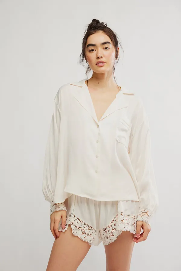 Drop Shoulder Free People Midnight Muse Sleep Shirt in Sugar Swizzle