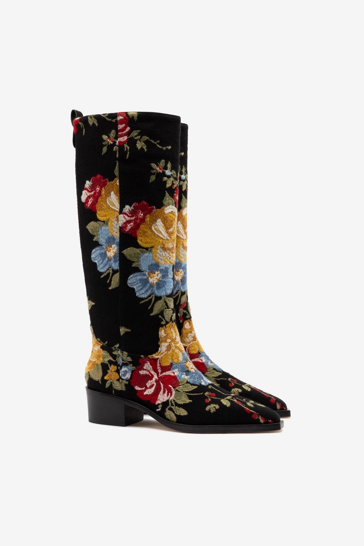 Larroud x Markarian Florencia Boot In Floral Embroidery Black Fabric Energy Return Technology