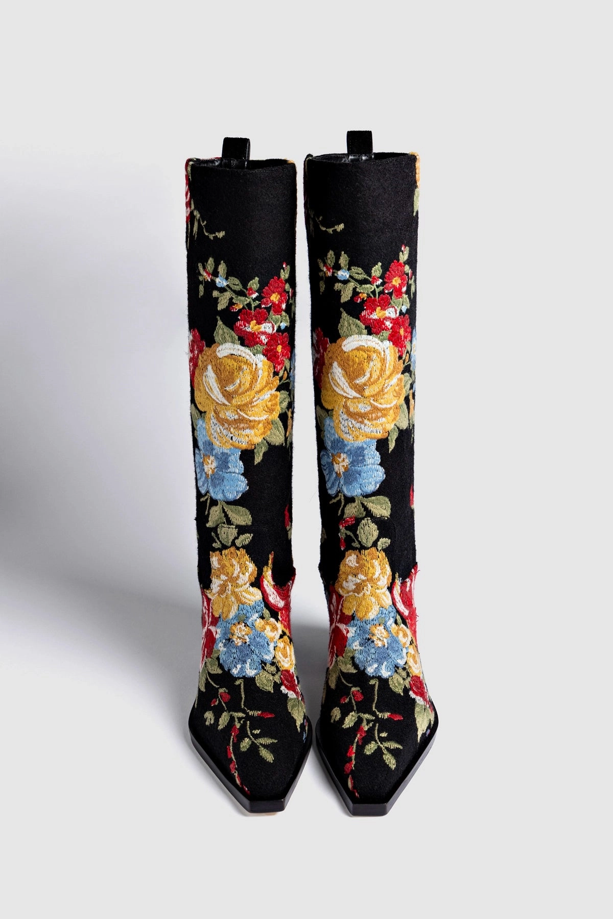 Larroud x Markarian Florencia Boot In Floral Embroidery Black Fabric Snow Warm