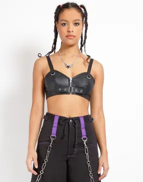 FAUX LEATHER BUCKLE CROP HALTER WeightedHem QuickDry Performance