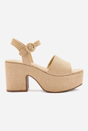 Concert Mood Winter Warm Miso Platform Strap Sandal In Beige Raffia
