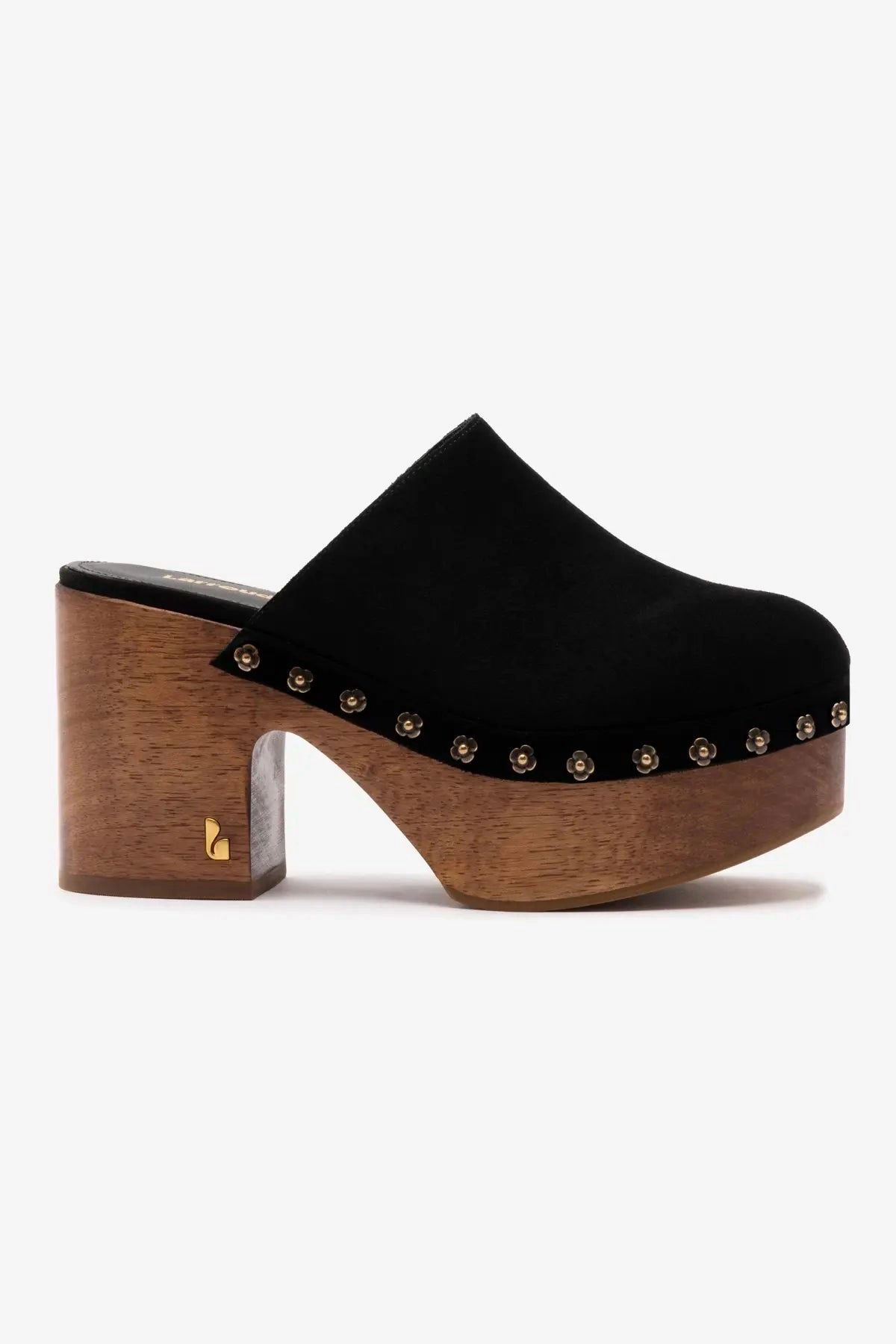 Miso Wooden Platform Clog In Black Suede Comfortable Design