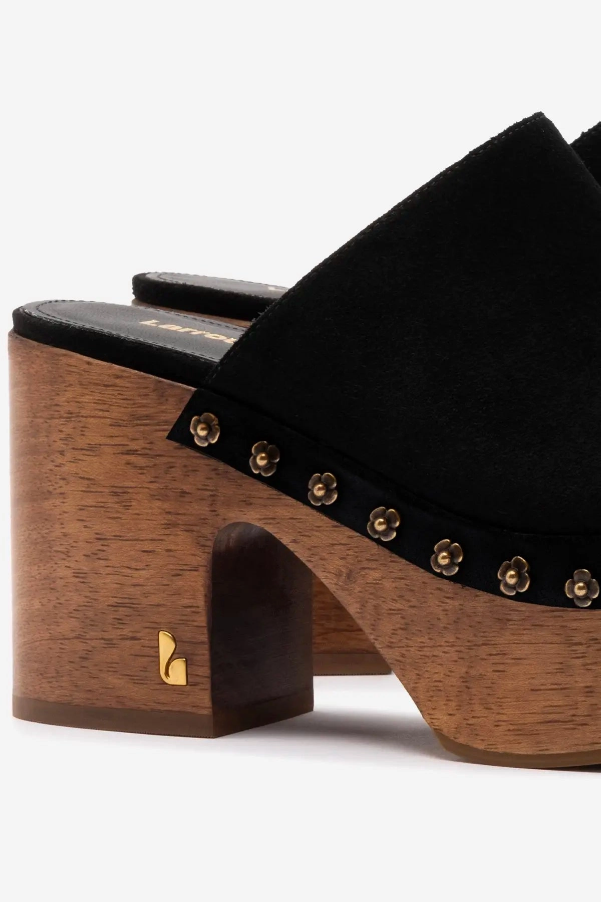 Neo Pop Miso Wooden Platform Clog In Black Suede