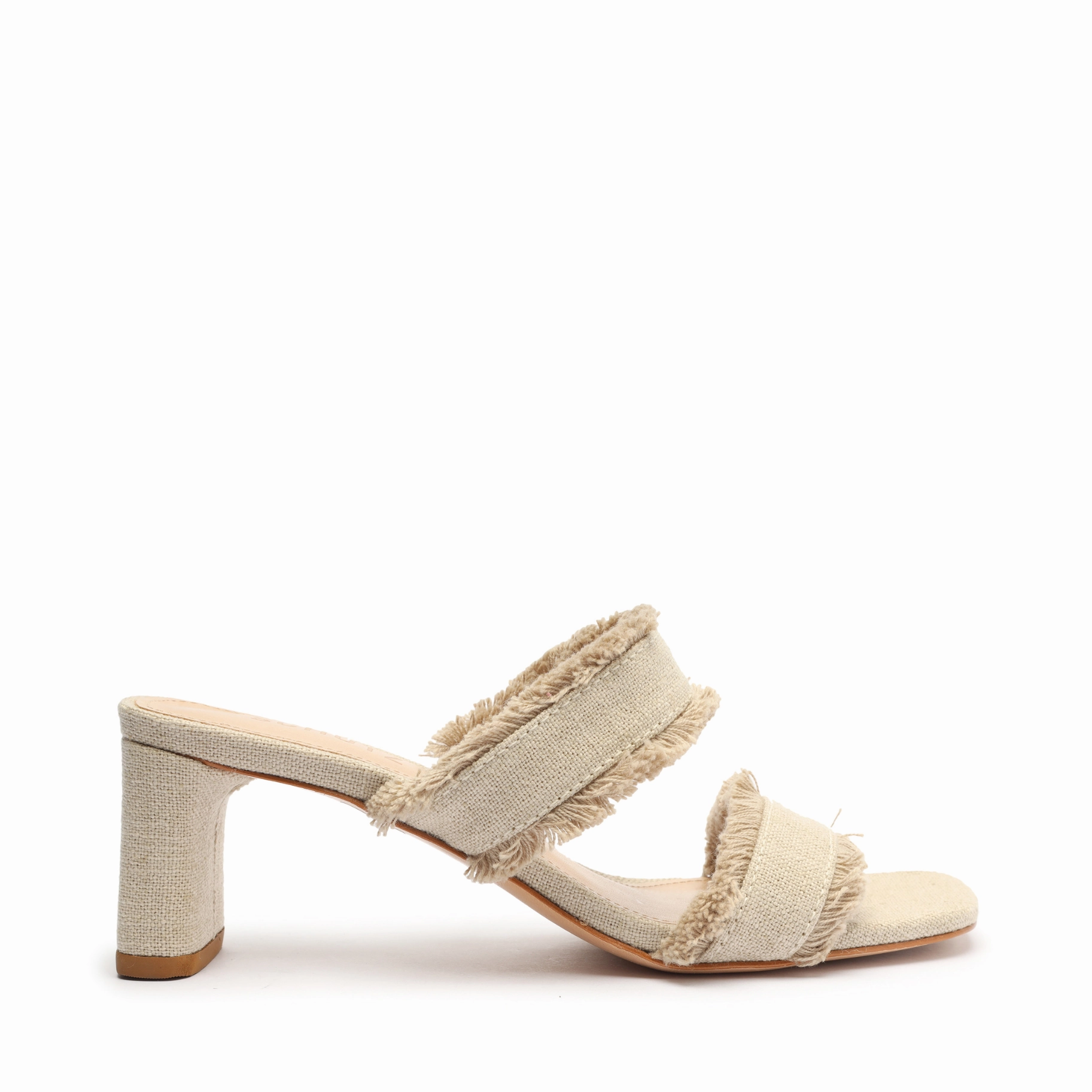 Amely Mid Block Linen Sandal Dual Tone Firm Lock