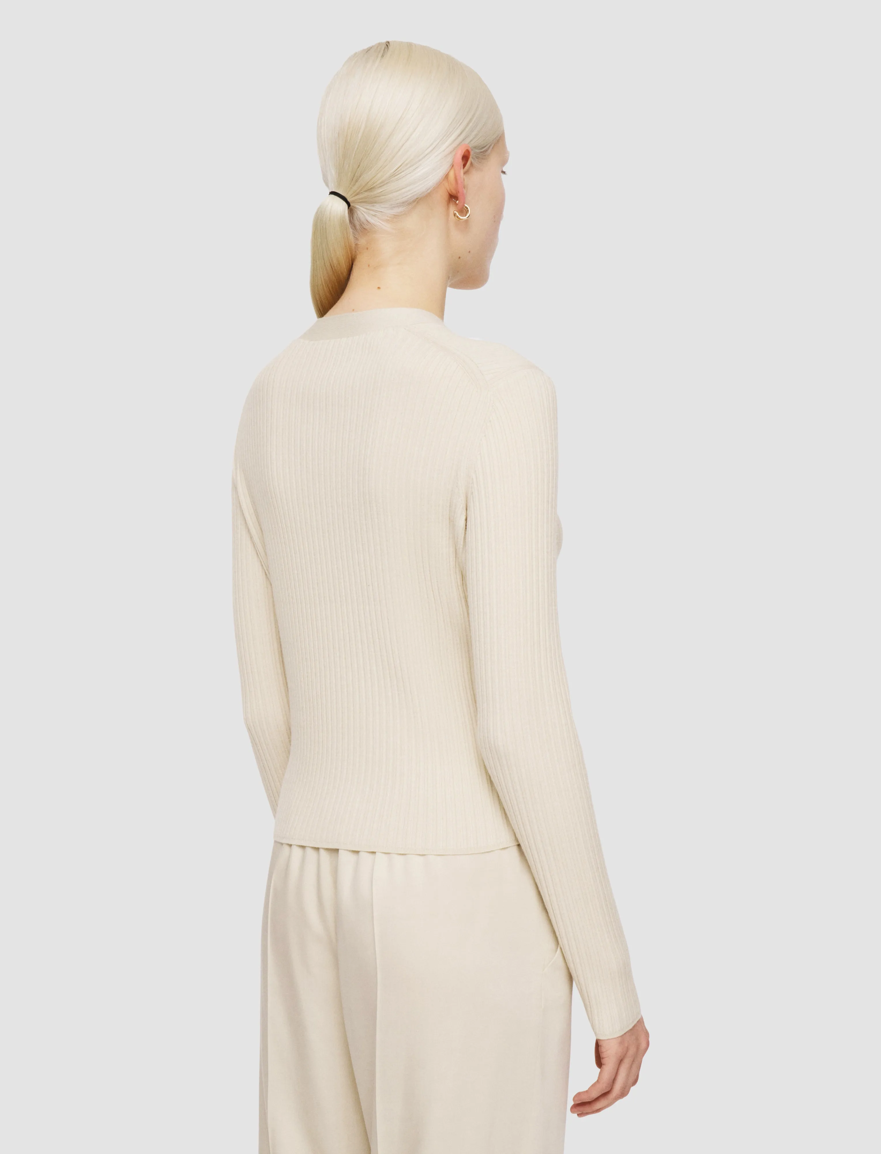 Openwork Lattice Pattern Fine Merino Rib Cardigan