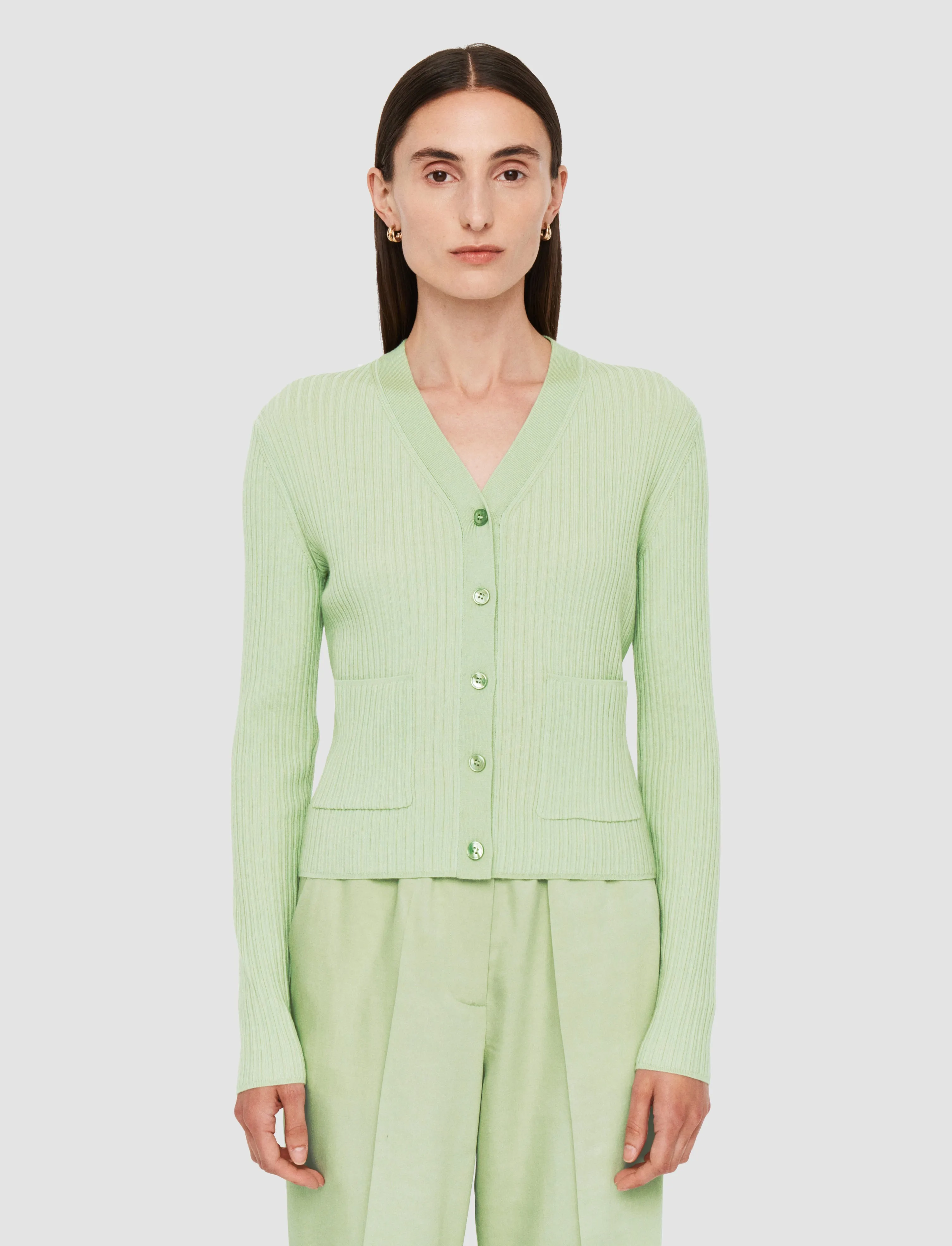 Fine Merino Rib Cardigan Balanced Stretch Structure Casual Draping