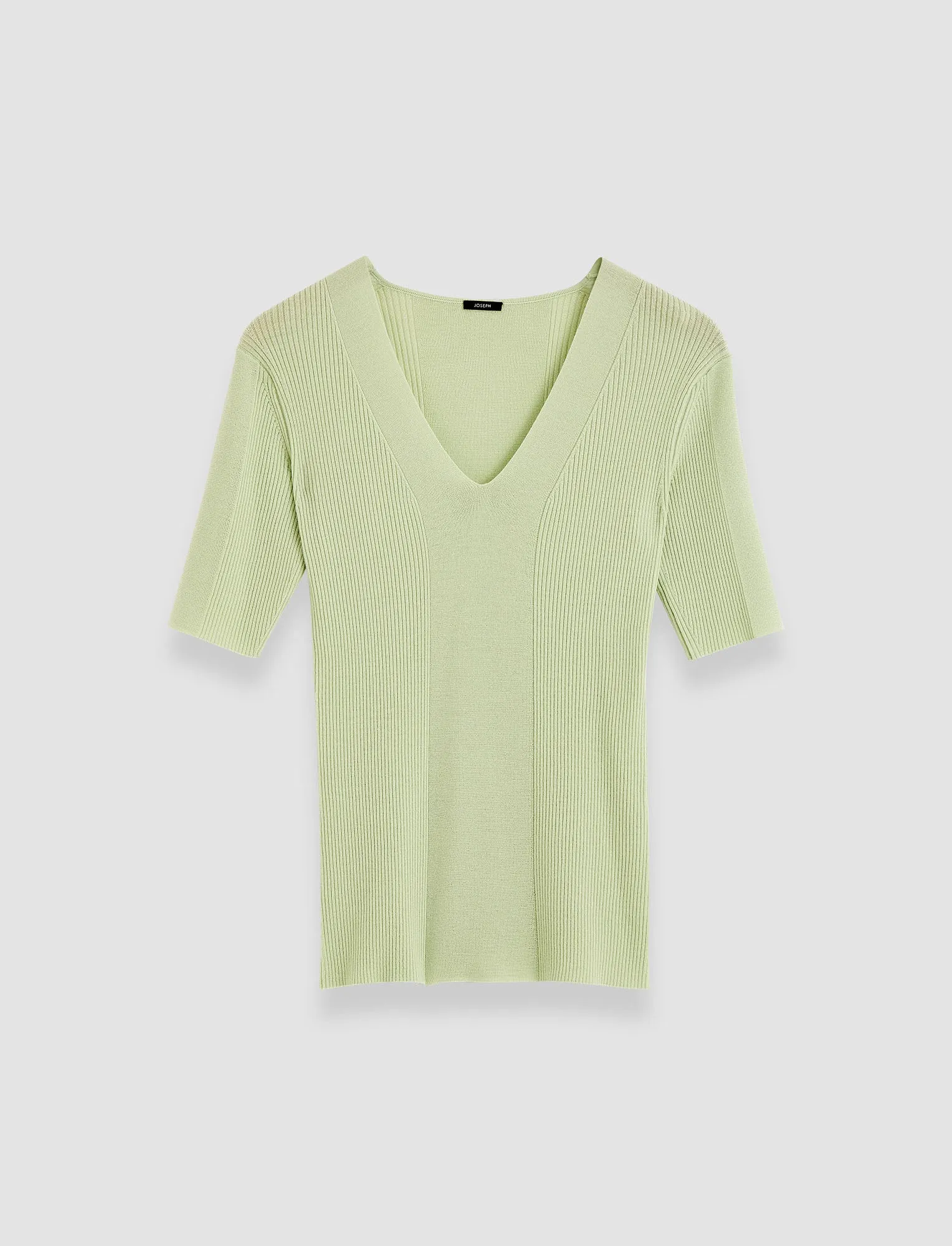 Fine Merino Rib V Neck Top Drop Shoulder Cut