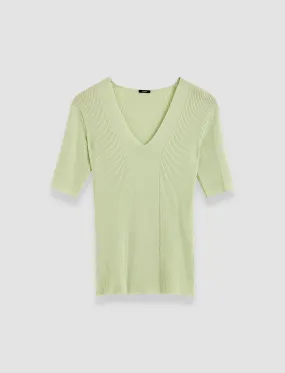 Fine Merino Rib V Neck Top Drop Shoulder Cut