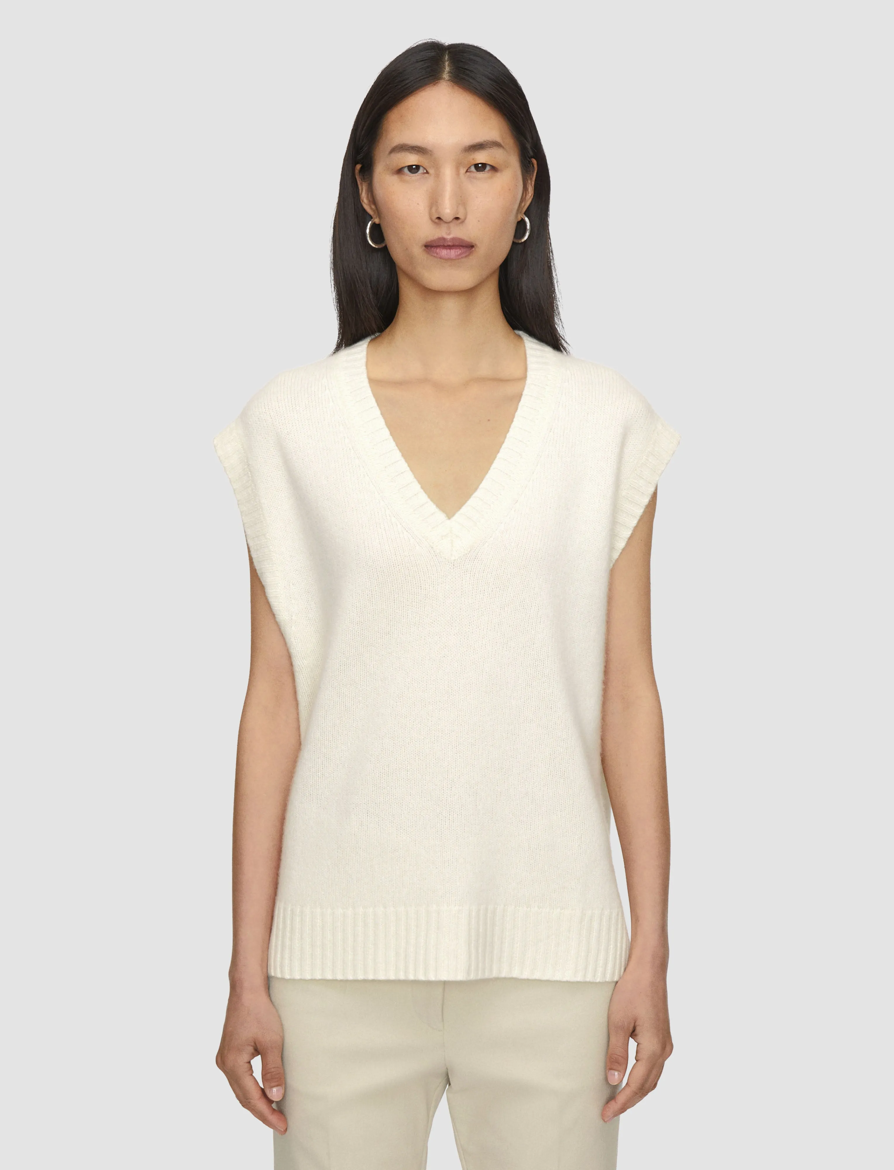Open Cashmere Vest Neutral Fit Ribbed Knit