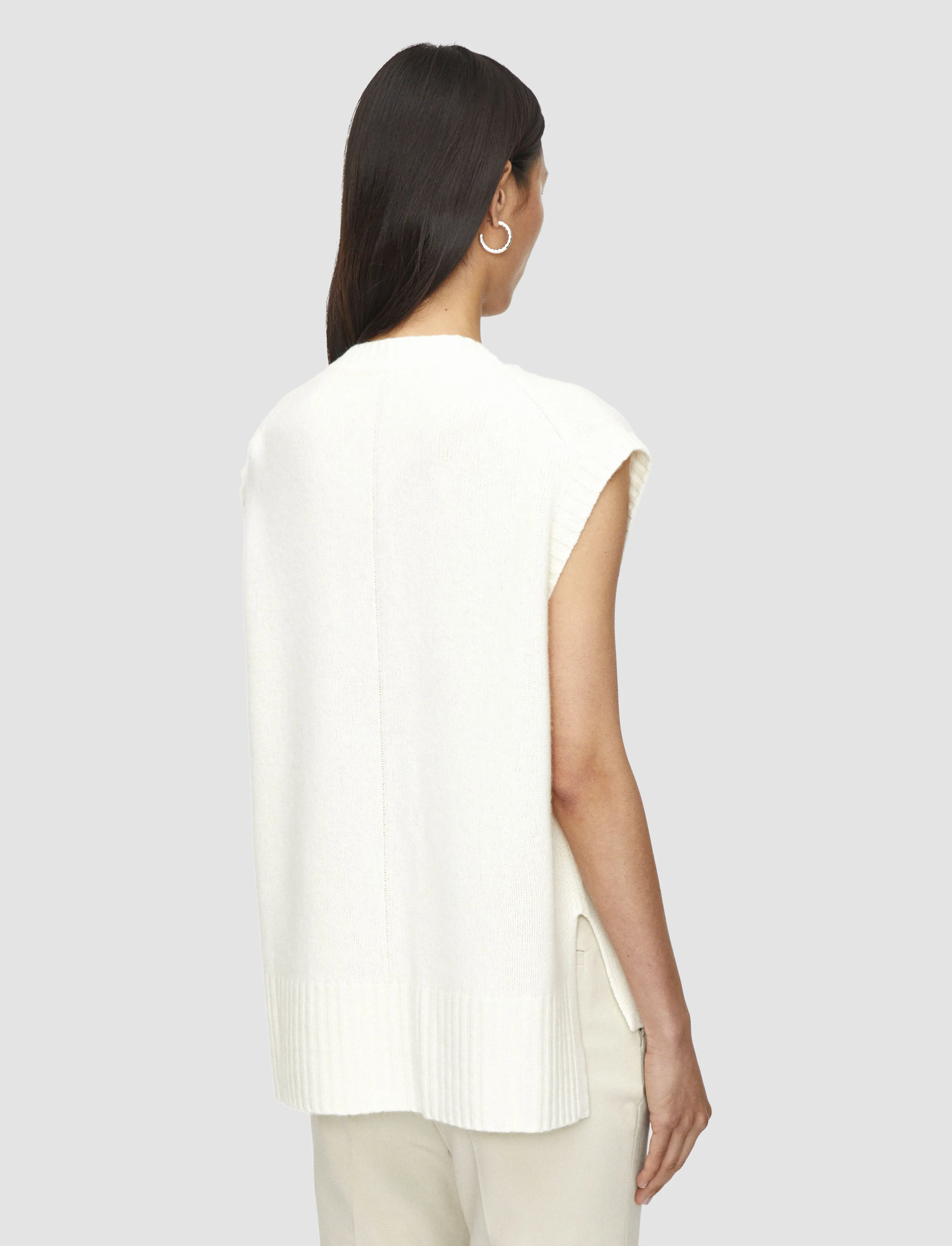 Relaxed Crew Neck Open Cashmere Vest