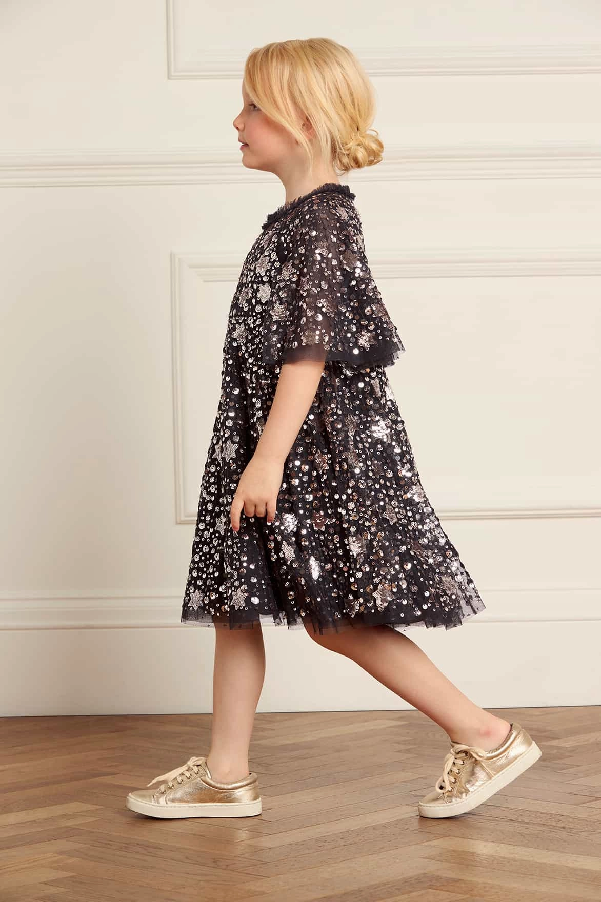 Convertible Collar ButterSoft Handfeel Shooting Stars Kids Dress