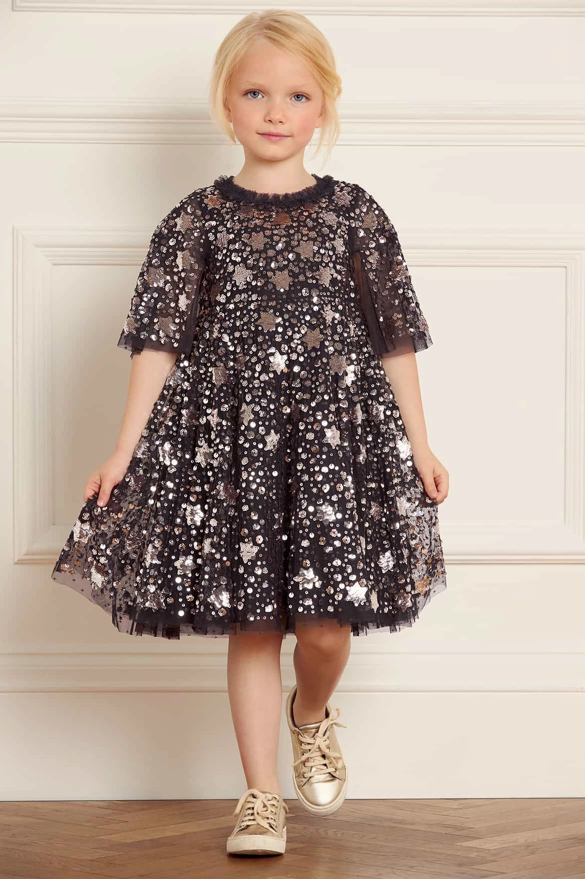 Airy Mesh Lining Shooting Stars Kids Dress