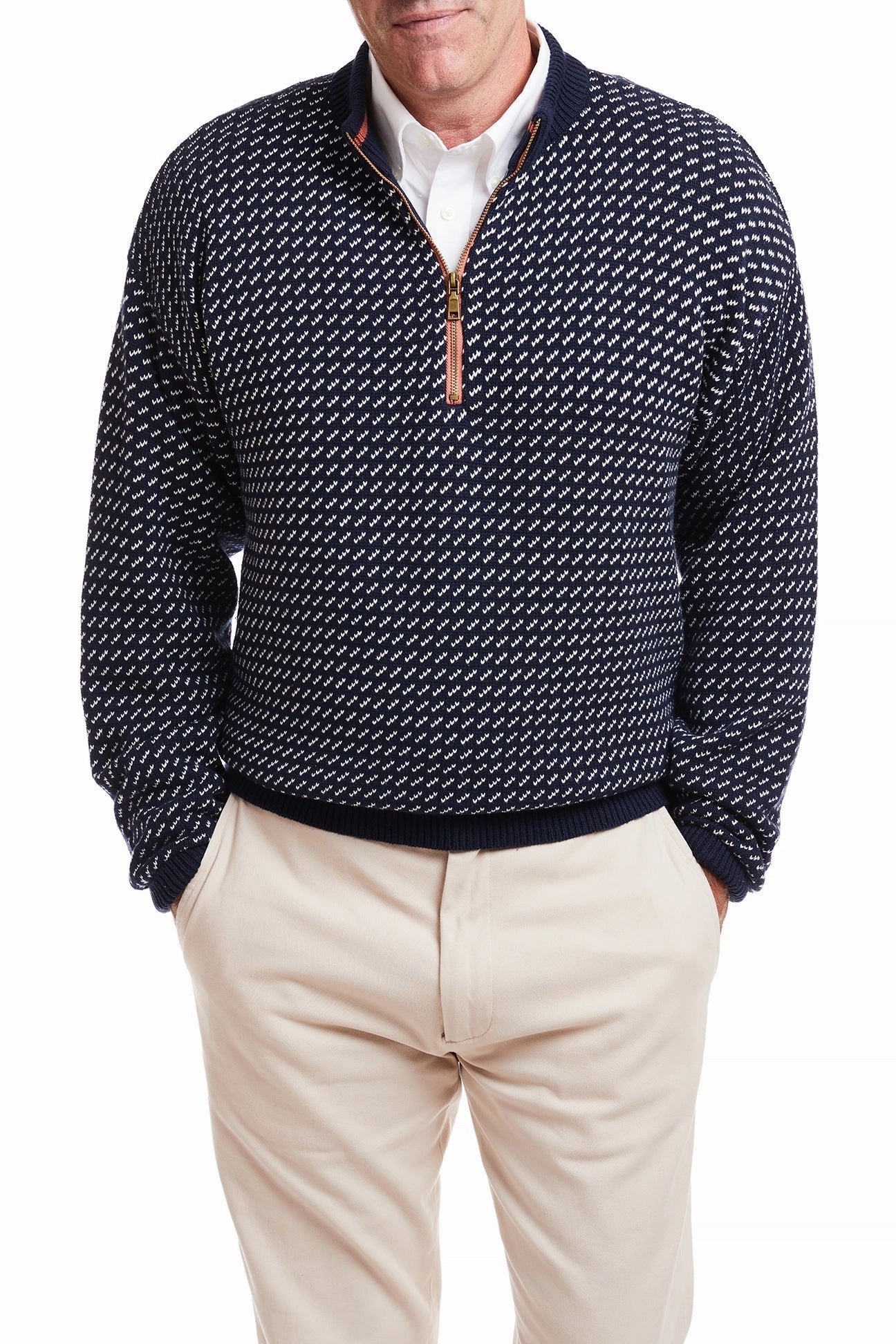 temperature regulation Supportive Fit 1/4 Zip Sweater Navy Birdseye