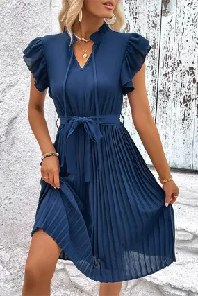 Smile Soft WOMEN RUFFLED HIGH NECK PLEATED KNEE LENGTH DRESS