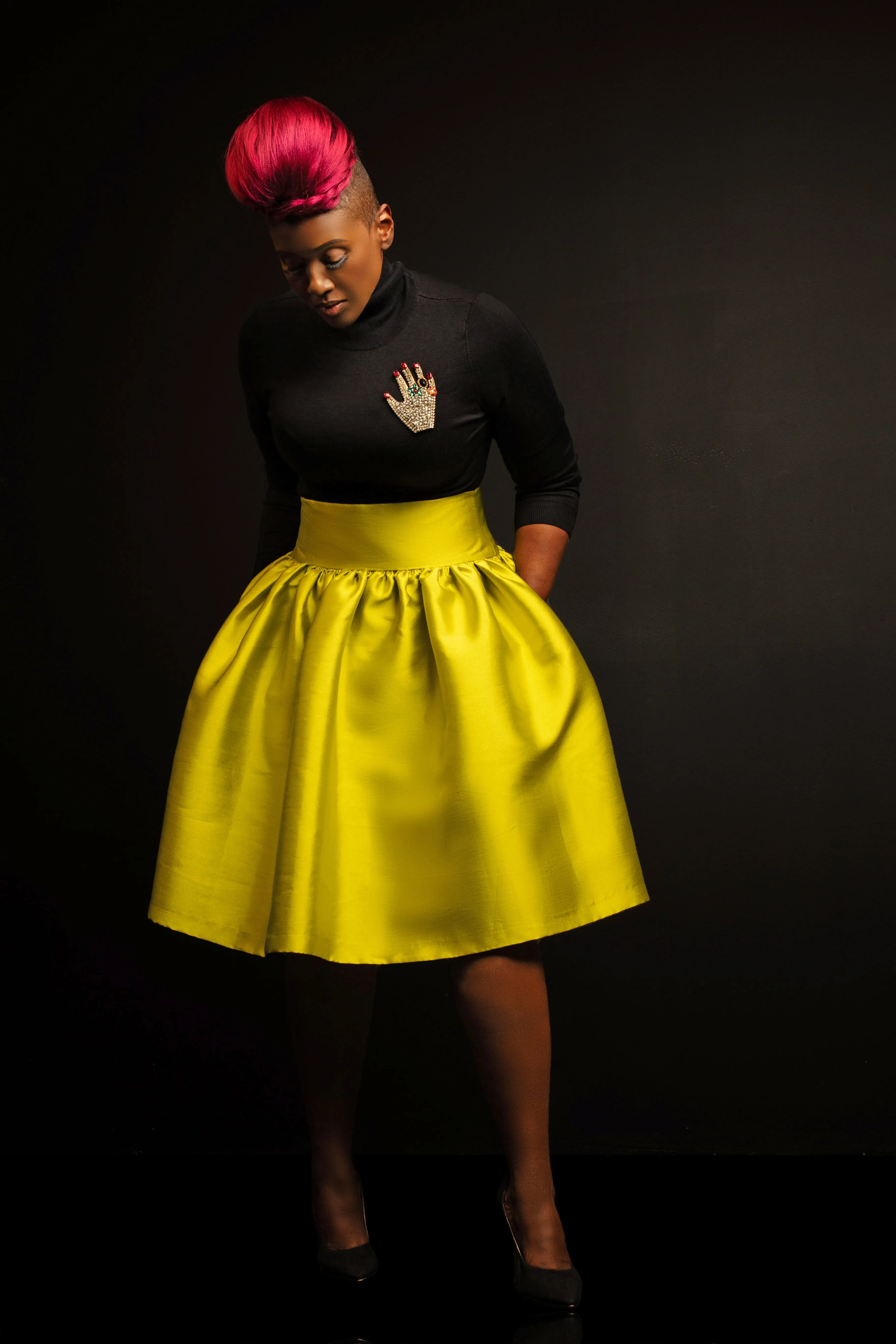 Breathable mesh lining Cold Weather High Waist  Flare Evening Skirt- JIBRI