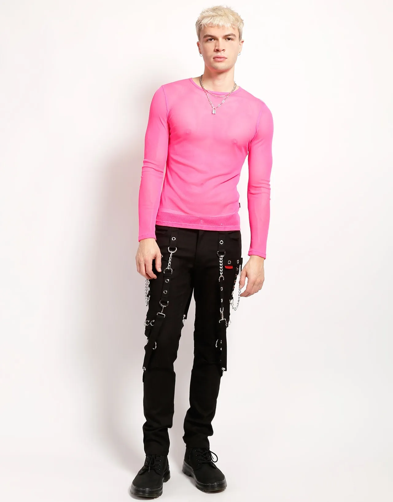 MENS LONG SLEEVE FISHNET PINK TemperatureRegulating RibbedTrims