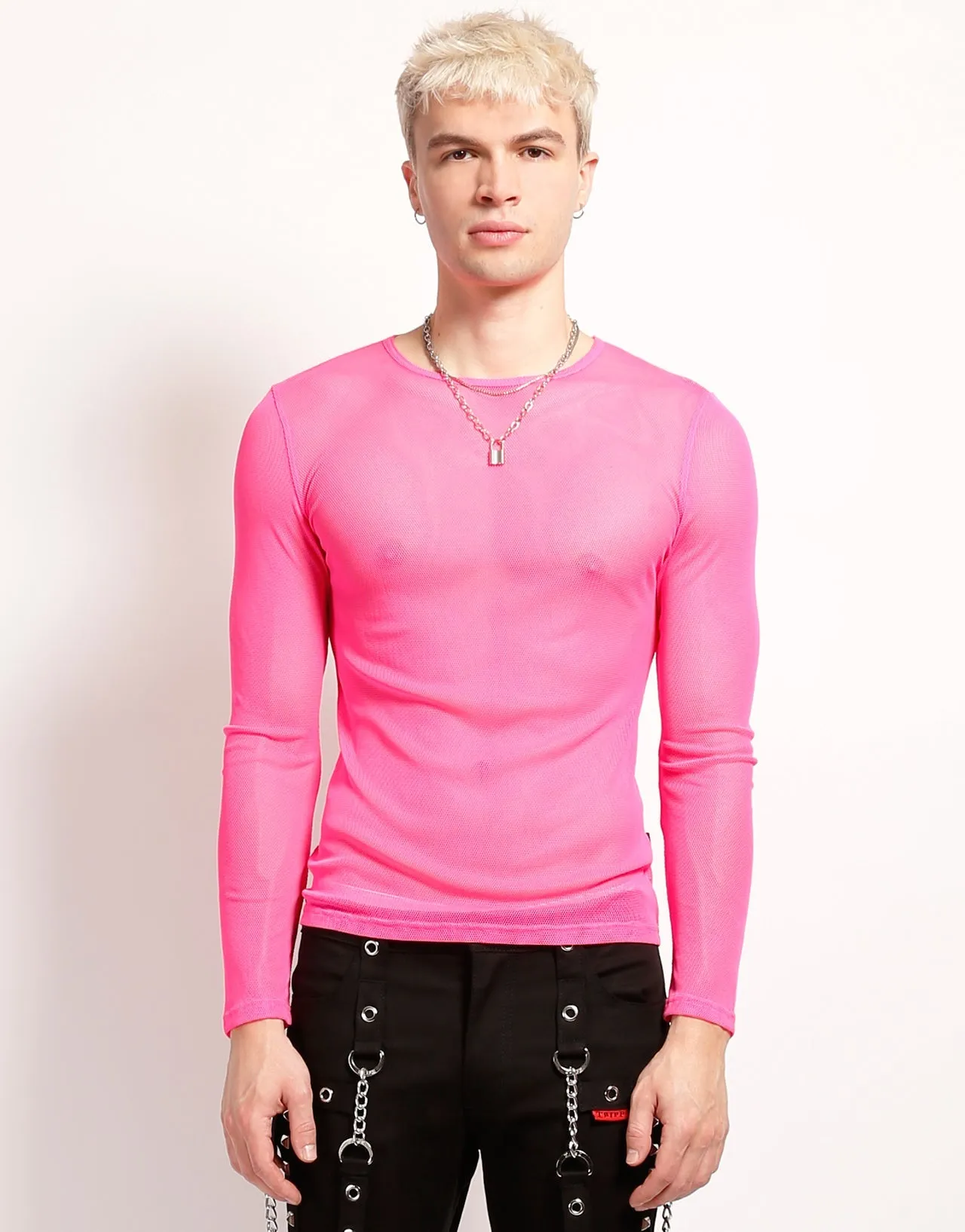 MENS LONG SLEEVE FISHNET PINK Recycled Material Blend CushionedSupport