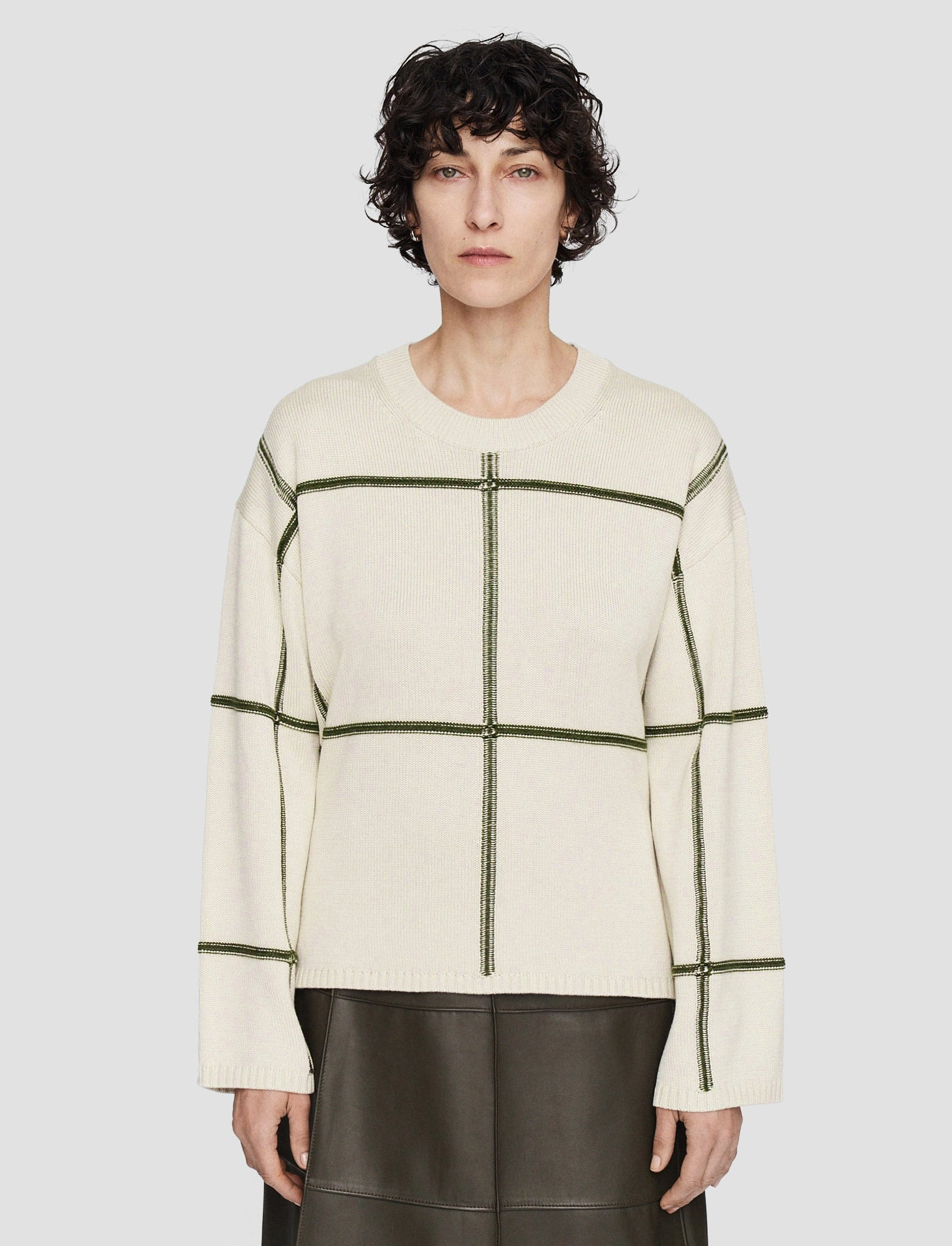 Chill Evening Grid Cotton Silk Crew Neck Jumper