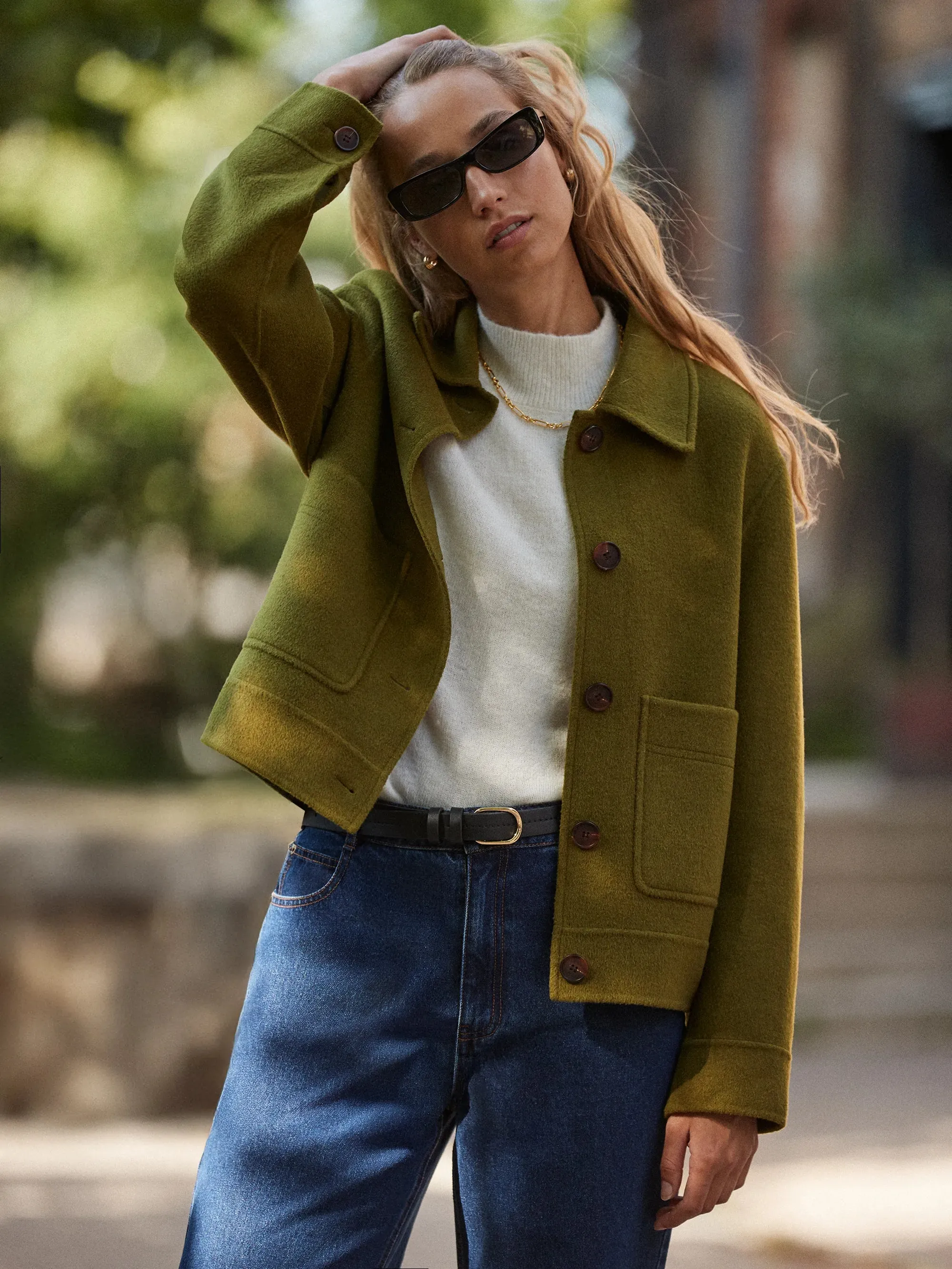 Bold Design Khaki Double-Faced Boxy Jacket with Wool