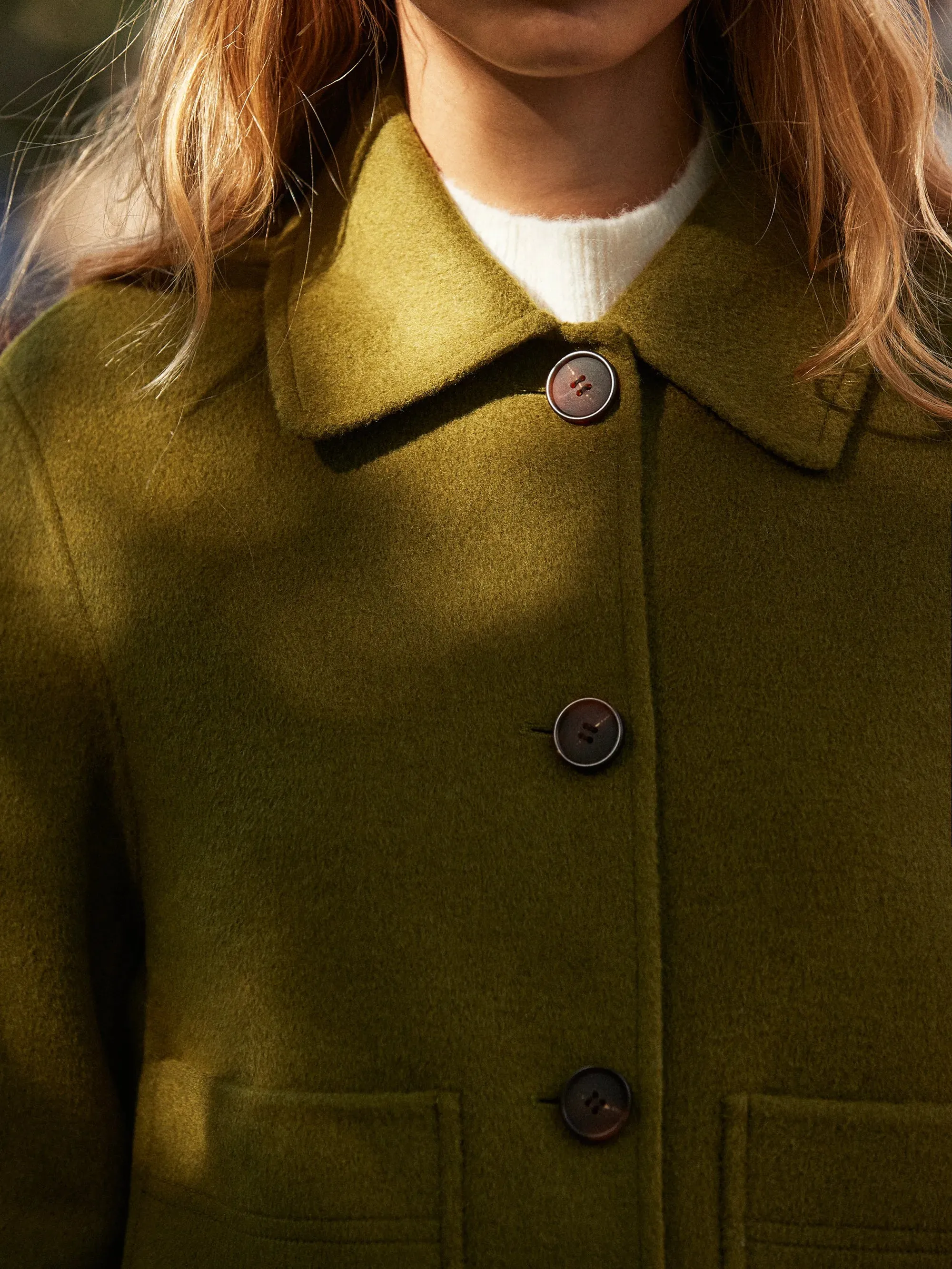 HighElasticity Hypoallergenic Textile Khaki Double-Faced Boxy Jacket with Wool